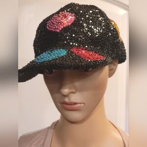Vintage 80s/90s Black Sequins Heart Glam Hat
